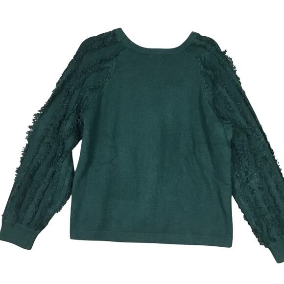 1.State Women’s Sweater Large Green Fringe Sleeve Textured Knit Pullover NWOT - Picture 3 of 12